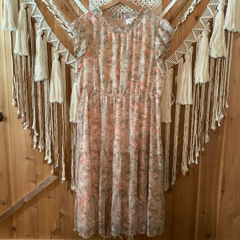 Hayden Los Angeles Pink Rose Cottagecore Ruffled Tiered Midi Dress Size 2X